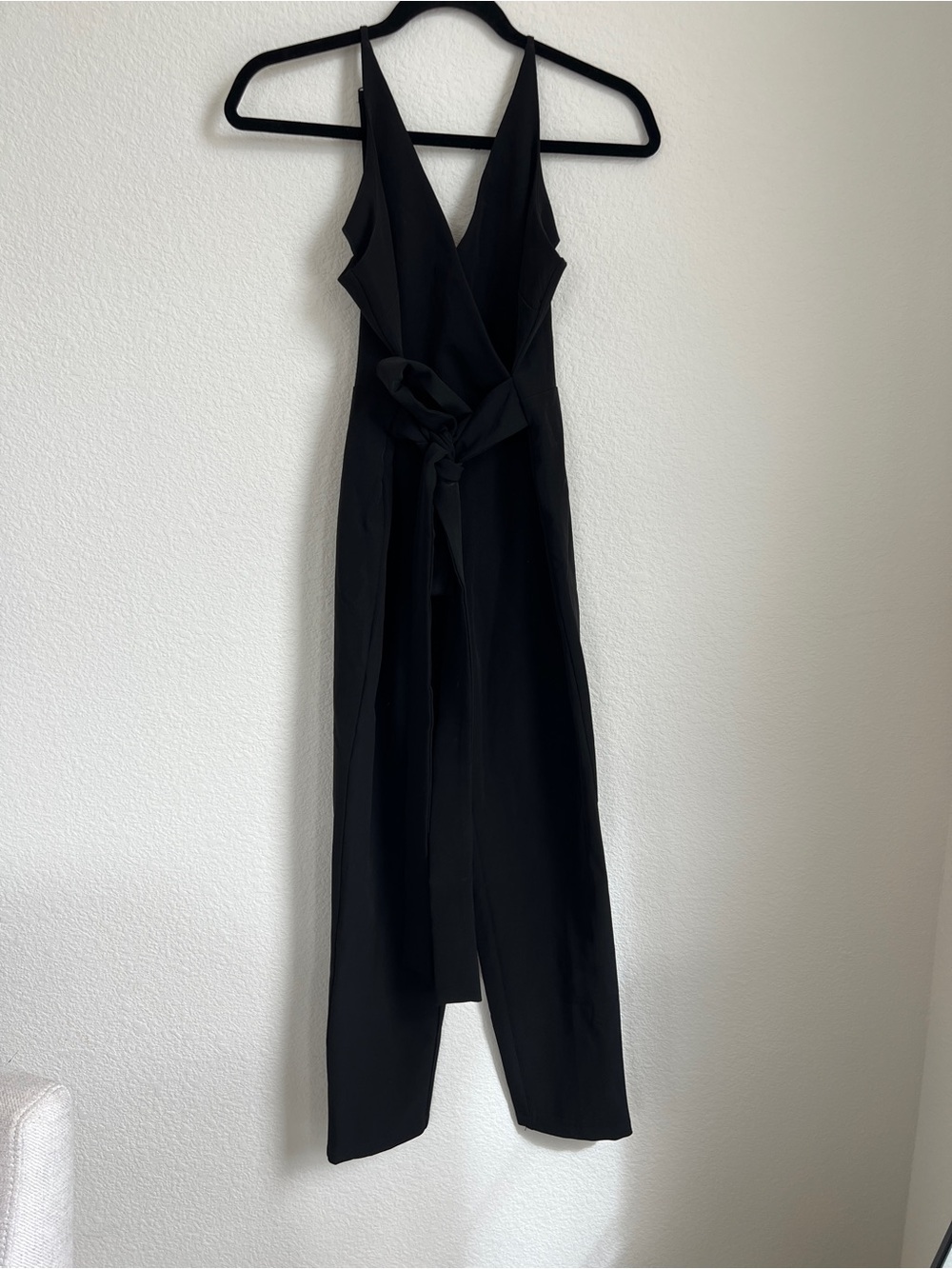 ASOS Black V-Neck Wrap Jumpsuit with Tie Waist